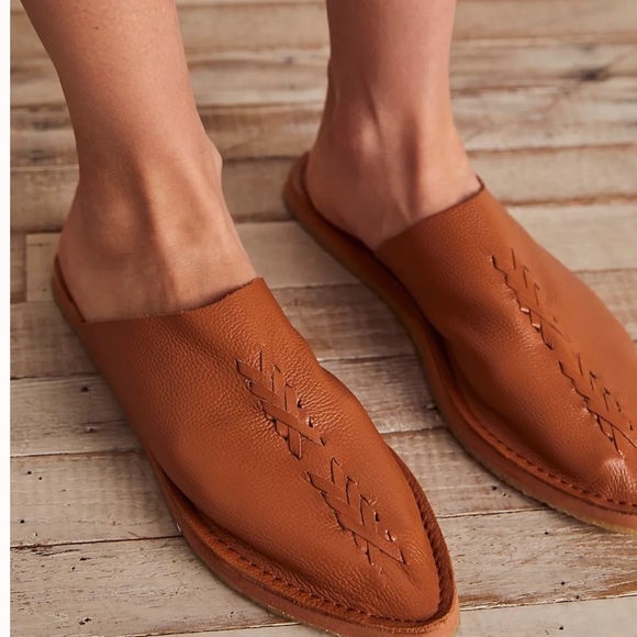 Free People Nova 6 Tan Soft Leather Slip-On Braided Backless Mules Clogs New - Picture 5 of 8